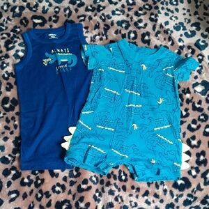 Carter's Teal and Navy Dinosaur Outfit Set